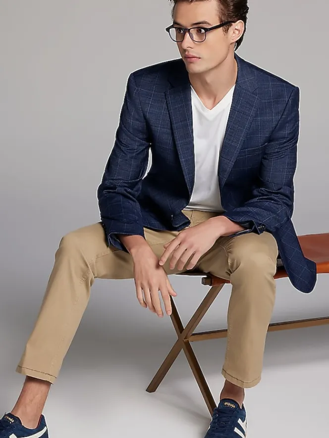 Suit Separates|3-piece Suits-Calvin Klein Slim Fit Wool Blend Windowpane Suit Jacket Navy Plaid