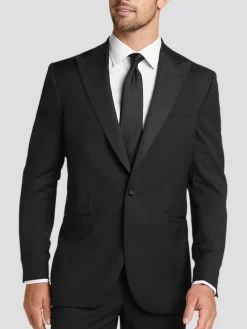 Tuxedos|Big & Tall Suits-BLACK by Vera Wang Slim FIt Wool Peak Lapel Tuxedo Jacket Black Formal