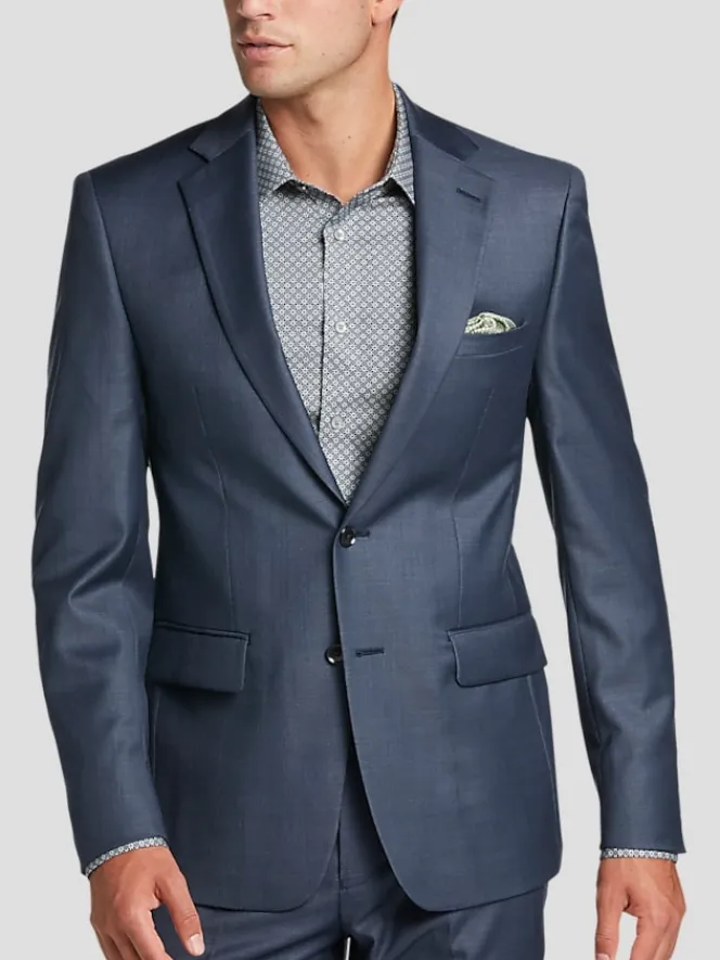 3-piece Suits|Suit Separates-Calvin Klein Slim Fit Wool Suit Jacket Blue Sharkskin