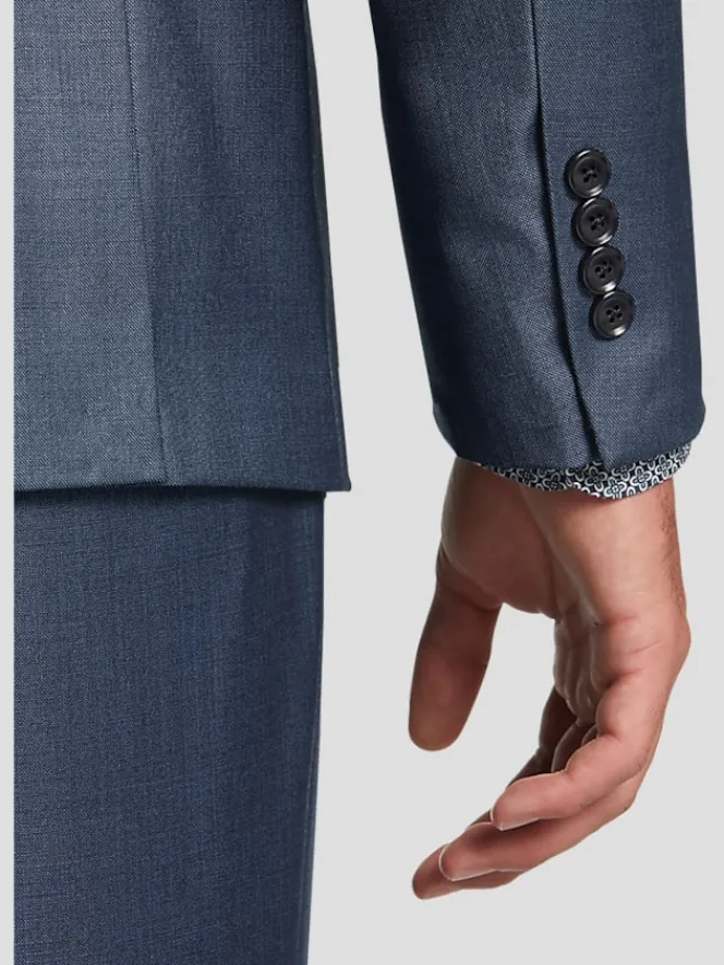 3-piece Suits|Suit Separates-Calvin Klein Slim Fit Wool Suit Jacket Blue Sharkskin