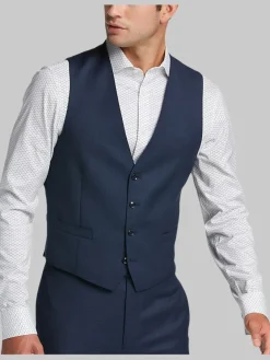 Vests|3-piece Suits-Calvin Klein Slim Fit Wool Suit Vest Blue Tic