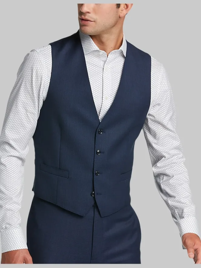 Vests|3-piece Suits-Calvin Klein Slim Fit Wool Suit Vest Blue Tic