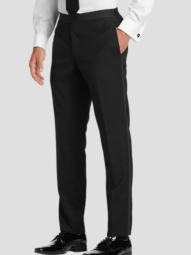 Tuxedos|Big & Tall Tuxedos-BLACK by Vera Wang Slim Fit Wool Tuxedo Pants Black Formal