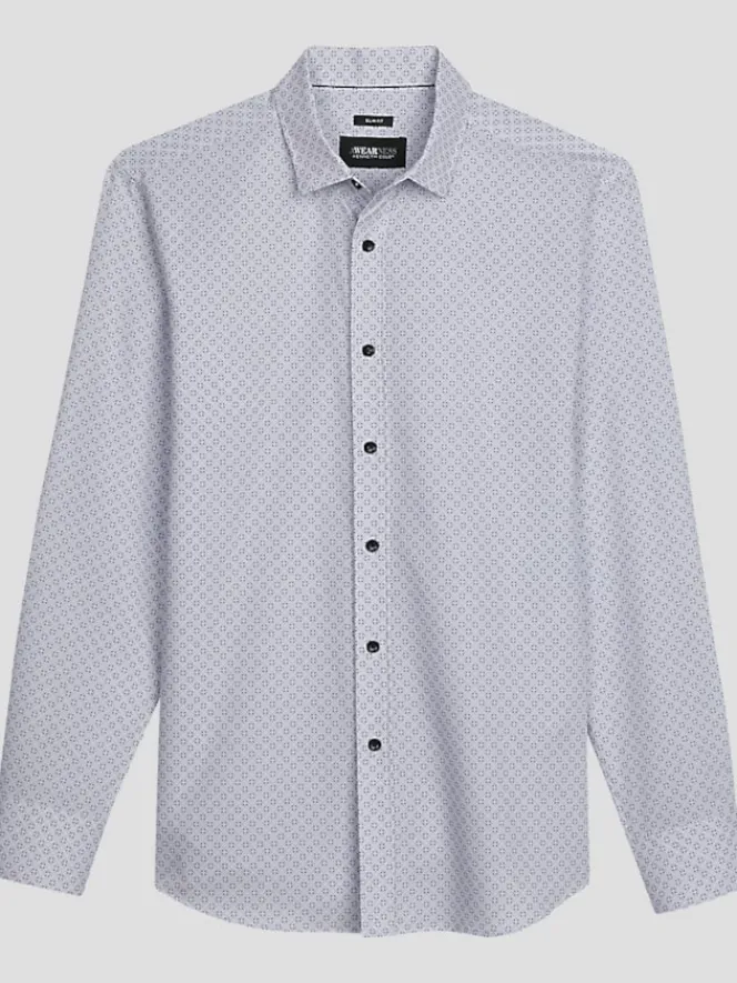 Button Up Shirts|Long Sleeve Button Up Shirts-Awearness Kenneth Cole Slim Fit Wrinkle-Resistant 4-Way Stretch Button Up Shirt White