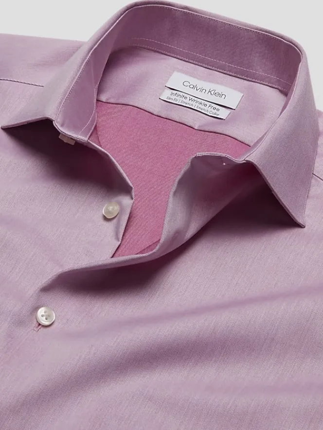 Solid Dress Shirts|Designer Dress Shirts-Calvin Klein Slim Fit Wrinkle-Resistant Dress Shirt Pink Solid