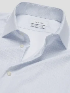 Patterned Dress Shirts|Designer Dress Shirts-Calvin Klein Slim Fit Wrinkle-Resistant Dress Shirt Blue Fancy