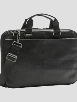 Travel & Luggage-Pronto Uomo Slim Leather Briefcase Black