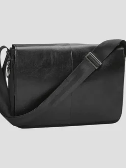 Travel & Luggage-Pronto Uomo Slim Leather Messenger Bag Black