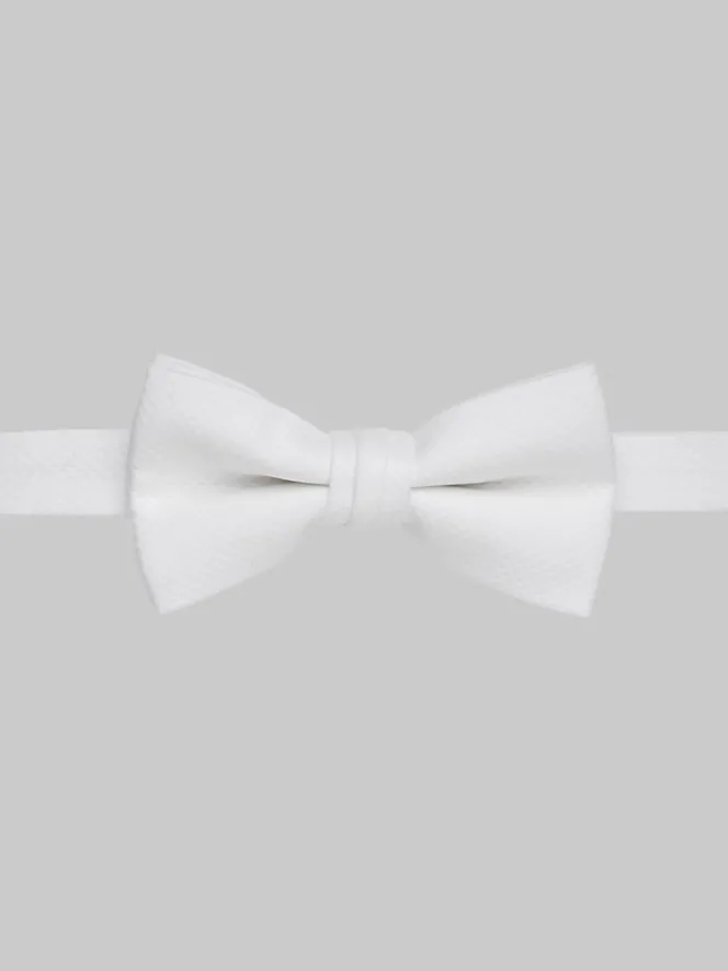Formal Accessories|Bow Ties-Pronto Uomo Solid Pique Pre-Tied Formal Bow Tie White