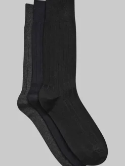 Socks-Pronto Uomo Solid Ribbed Socks, 3-pack Blk/Nvy/Char