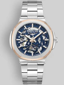 Watches-Kenneth Cole Stainless Steel Skeleton Watch Silver