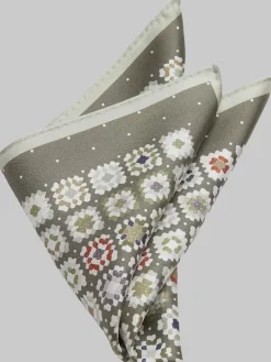 Pocket Squares-Joseph Abboud Stamped Medallion Silk Pocket Square Green
