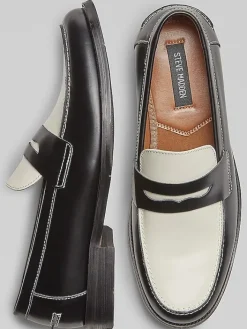Loafers & Slip-ons|Dress & Formal Shoes-Steve Madden Nettuno 2-Tone Penny Loafers Black/White