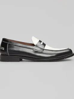 Loafers & Slip-ons|Dress & Formal Shoes-Steve Madden Nettuno 2-Tone Penny Loafers Black/White