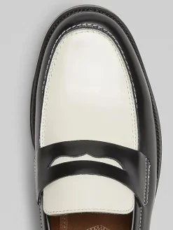 Loafers & Slip-ons|Dress & Formal Shoes-Steve Madden Nettuno 2-Tone Penny Loafers Black/White