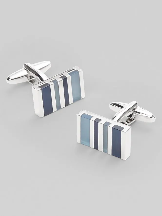 Tie Bars & Cufflinks-Pronto Uomo Stripe Cufflinks Blue