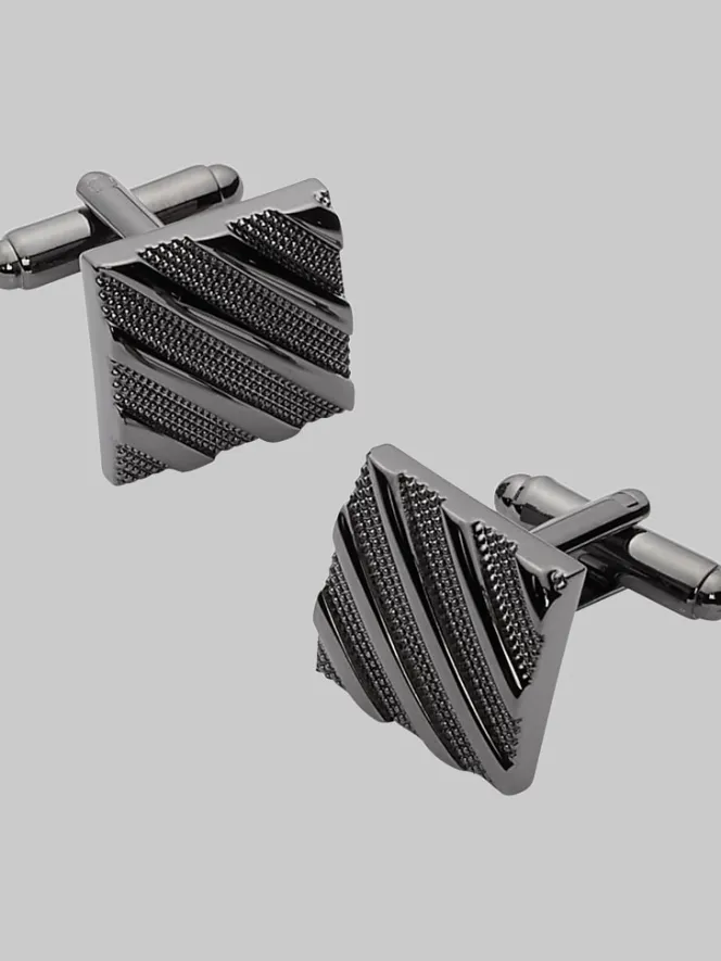 Tie Bars & Cufflinks-Pronto Uomo Stripe Square Cufflinks Black