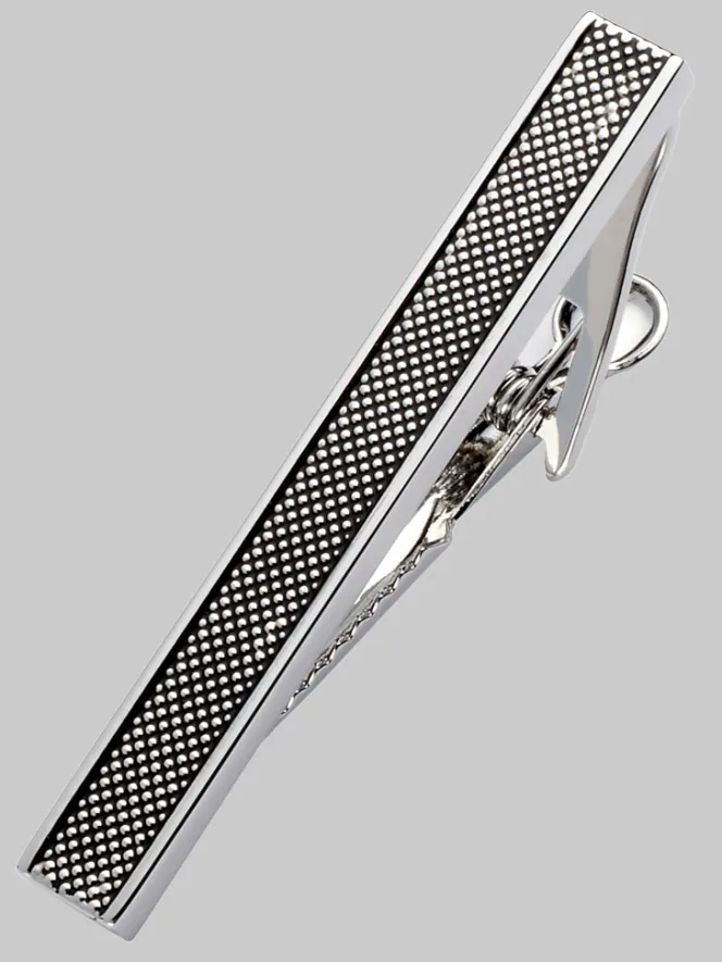 Jewelry|Tie Bars & Cufflinks-Pronto Uomo Textured Dots Tie Bar Silver
