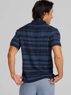 Sweaters|Casual Shop-Joseph Abboud Textured Plaid Stripe Johnny Polo Sweater Natural