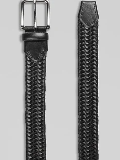 Belts-Joseph Abboud Tubular Braid Stretch Leather Belt Black