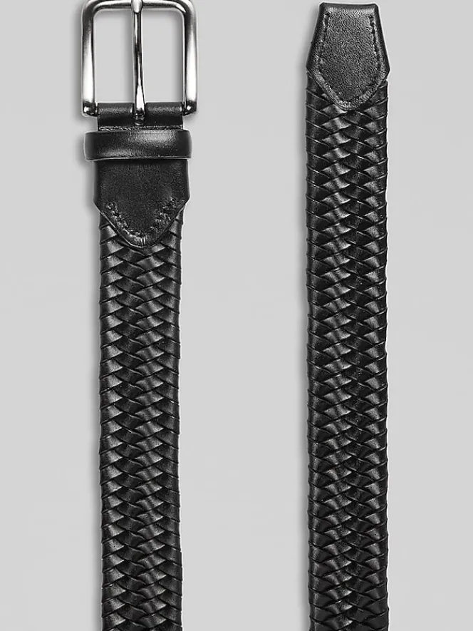 Belts-Joseph Abboud Tubular Braid Stretch Leather Belt Black