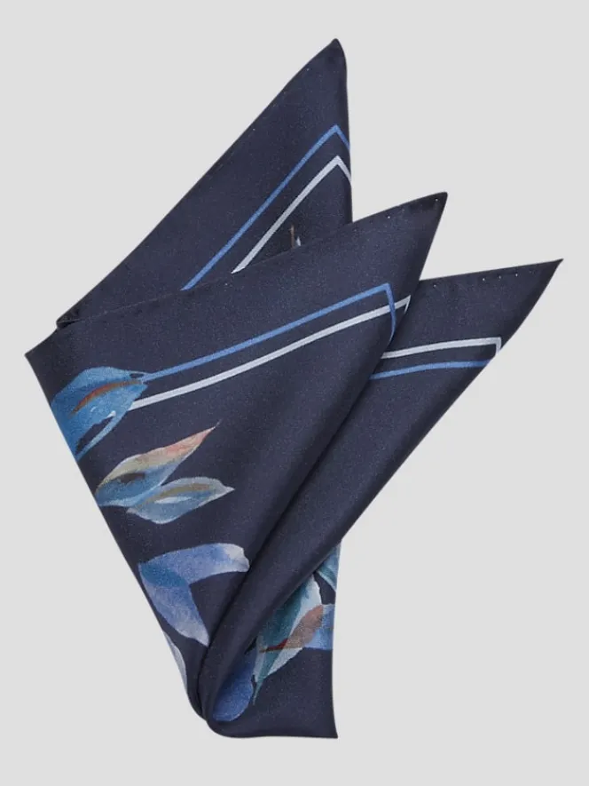 Pocket Squares-Joseph Abboud Watercolor Floral Silk Pocket Square Black
